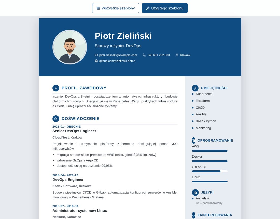 Gotowe CV do pobrania w PDF