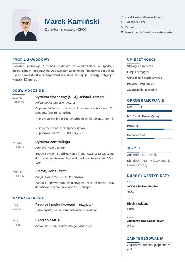 Wzór CV „Korporacyjny” Szablon CV Korporacyjny – przykładowe CV wypełnione w kreatorze