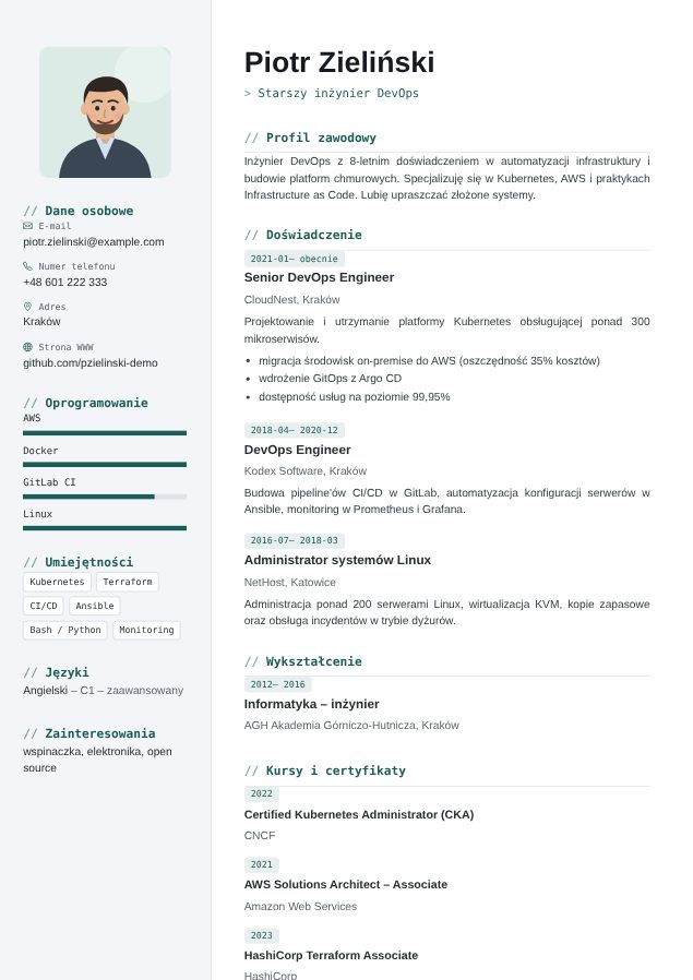 Wzór CV „Techniczny” Szablon CV Techniczny – przykładowe CV wypełnione w kreatorze